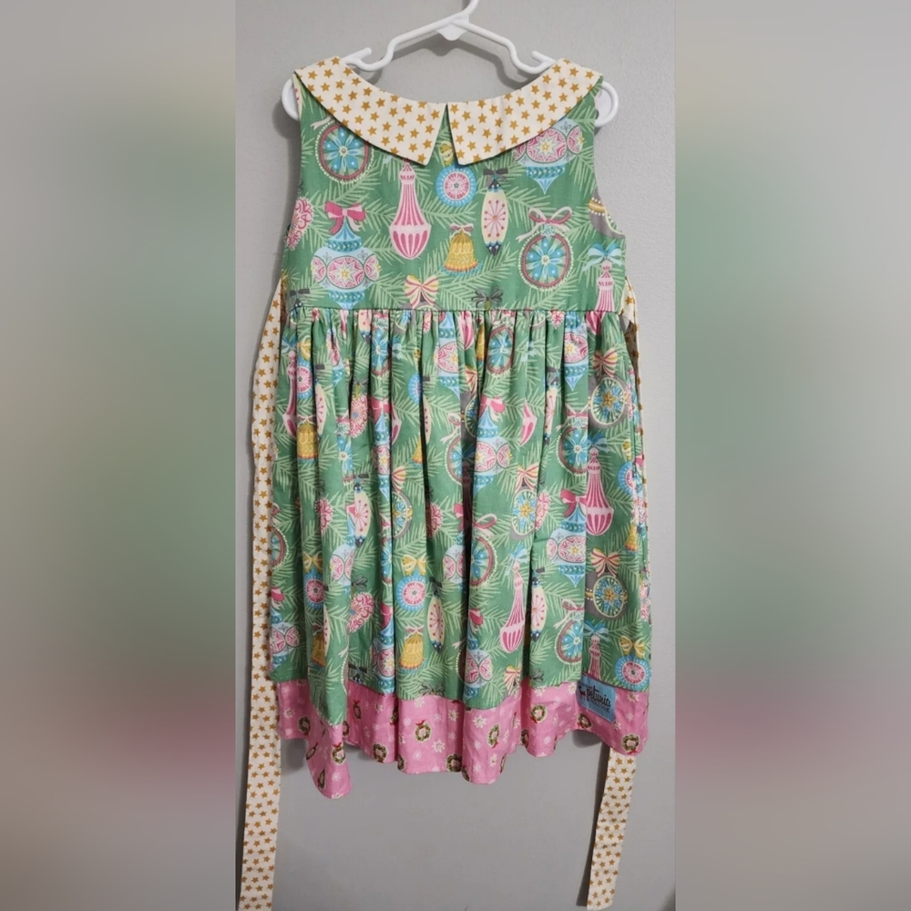 Sweet Petunia Holiday Christmas Ornament Dress Girls Size 7 Green Pink Collar